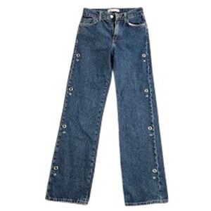 Zara Wide Leg Grommet Jeans High Rise Medium Wash Gold Eyelet Denim Size 2 24